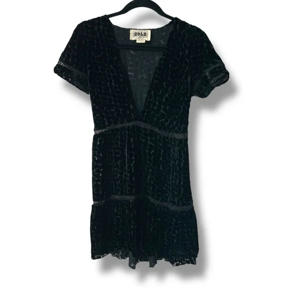 STONE COLD FOX Virgo Burnout Silk Velvet Dress Textured Plunge Black Size XS/S - Picture 4 of 15